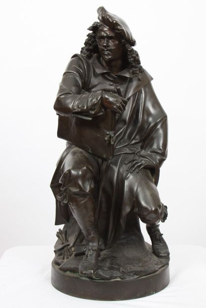 null BRONZE "REMBRANDT ASSIS" DE AUGUSTE- JOSEPH CARRIER (1800-1875)

En bronze patiné,...