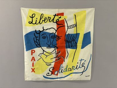  D'après Fernand LEGER
Liberté, Paix, Solidarité
Impression sur tissu signée dans... Gazette Drouot