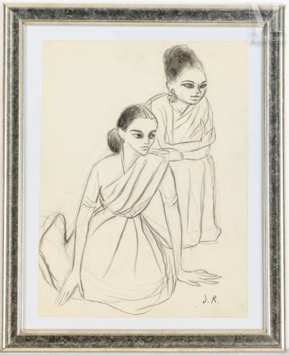 DOM ROBERT (1907-1997) Deux indonésiennes 
Crayon sur papier 
Monogrammé en bas à... Gazette Drouot