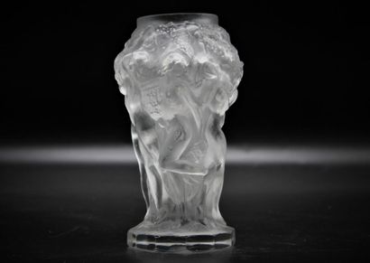 null Small Czech vase in the taste of Lalique, out of pressed satin-finished glass...