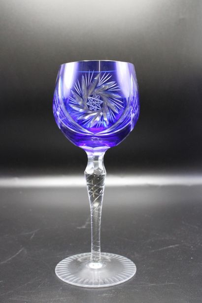 null In the taste of SAINT LOUIS. Set of eleven colored crystal glasses. Height:...