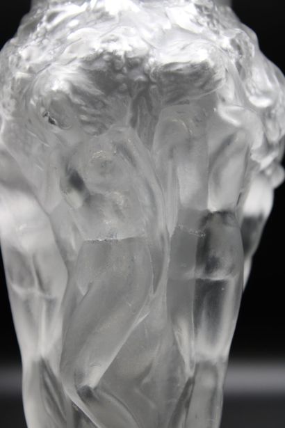null Small Czech vase in the taste of Lalique, out of pressed satin-finished glass...