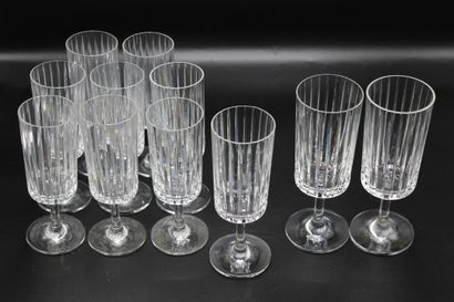 null BACCARAT. Model "Harmony". Set of ten crystal footed glasses, stamped on the...