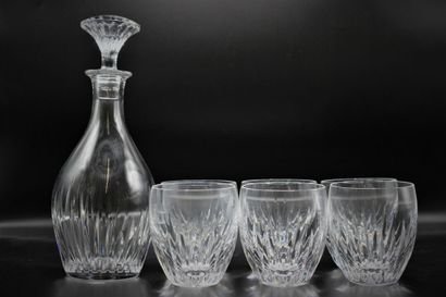 null BACCARAT. Set of six cut crystal whiskey glasses with decanter, stamped on the...