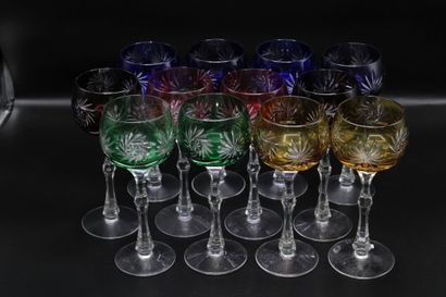 null In the taste of SAINT LOUIS. Set of twelve colored crystal glasses. Height:...