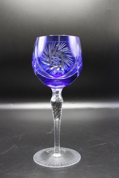 null In the taste of SAINT LOUIS. Set of eleven colored crystal glasses. Height:...