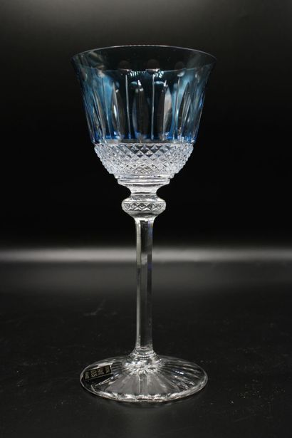null SAINT LOUIS. Model "Tommy". Set of nine colored cut crystal glasses, stamped...