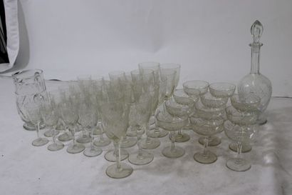 null Saint Louis (In the taste). Model "Chantilly". Cut crystal service of 48 pieces...