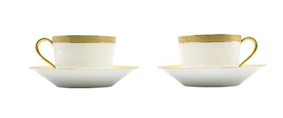 null R.LETOURNEUR in Limoges. Set of two porcelain breakfasts with golden frieze...