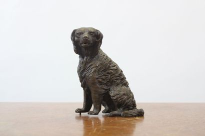 null VIENNA. Sitting hunting dog with long hair, bronze. XIXth century. Dimensions...