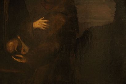 null Ecole du XVIIIème siècle. 
Saint François portant un crâne, huile sur toile....
