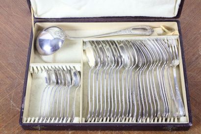 null ERCUIS. Household silver plated metal including: 1 ladle, 9 coffee spoons, 12...