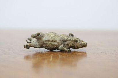null VIENNA. Walking pig, bronze. XIXth century. Dimensions : 3 x 5.5 x 2 cm.