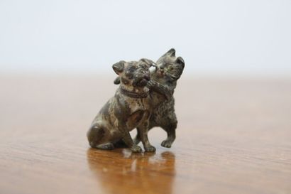 null VIENNE. Chiot et chaton jouant, bronze. XIXème siècle. Dimensions : 2.5 x 3...