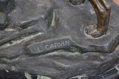 null Louis Albert CARVIN (1875-1951)
Berger allemand sur un rocher, régule à patine...