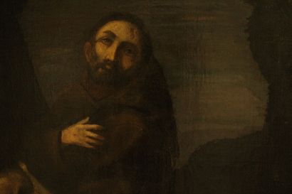 null Ecole du XVIIIème siècle. 
Saint François portant un crâne, huile sur toile....