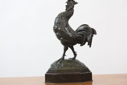 null Antoine Louis BARYE (d'après)
Le coq chantant, bronze sur son socle en marbre,...