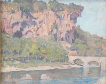 null Victor BRUGAIROLLES (1869-1936) 
The bridge of Gunges and its waterfall, oil...