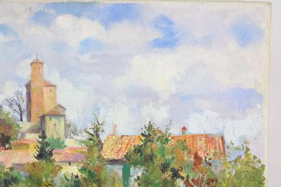null Meeting of two oil on canvas:
Irène PAGES (1934), Village de Provence, oil on...