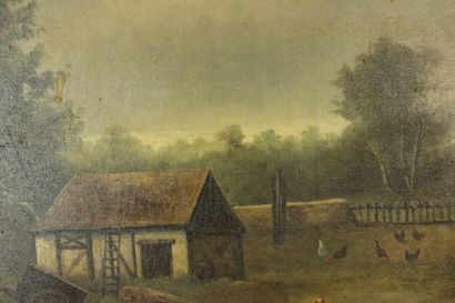 null School XXth century. Bassecour, oil on canvas, signed lower right. Dimensions:...