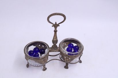 null Pair of silver saltcellars 1st mark with a rooster (1809-1819) with its glass...