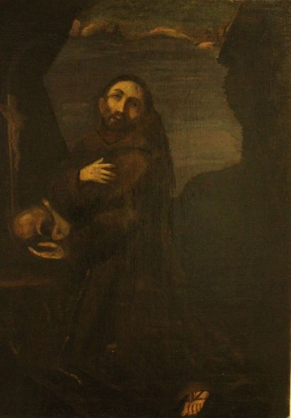 null School of the XVIIIth century. 
Saint Francis carrying a skull, oil on canvas....
