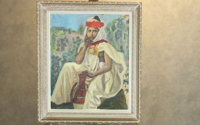 null Orientalist school of the XXth century. 
Portrait of a young man, oil on canvas,...