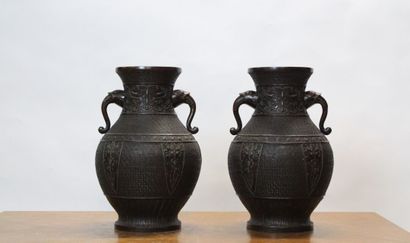 null CHINA. Pair of bronze vases in the taste of Chinese archaic vases with stylized...