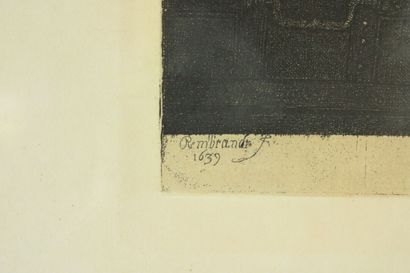 null REMBRANT (after).
Meeting of three engravings framed under glasses representing...