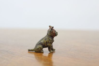 null VIENNE. Petit chien avec son noeud rouge,, bronze. XIXème siècle. Dimensions...