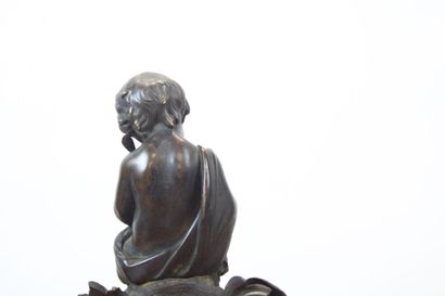 null Child with a kid, bronze with brown patina, 19th century. Dimensions : 18 x...