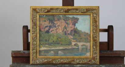 null Victor BRUGAIROLLES (1869-1936) 
The bridge of Gunges and its waterfall, oil...
