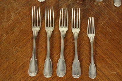 null Meeting of silver and silver plated metal: 
Five large forks net model, one...