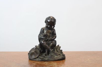 Child with a kid, bronze with brown patina,...