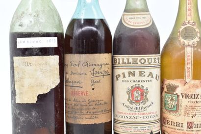 Réunion de 5 bouteilles de spiritueux comprenant : - 1 bottle of armagnac 1893. 
Level:...