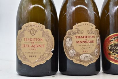 Réunion de 6 bouteilles de champagne comprenant : - 4 bottles of Champagne Bissinger...