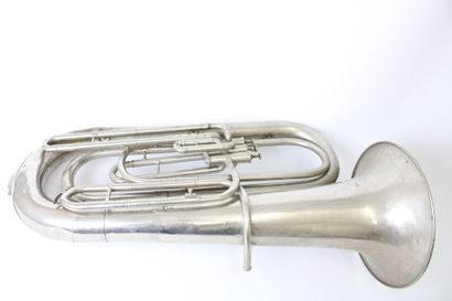 null Lot of three saxhorns, alto, bass and double bass signed respectively, "Hug...