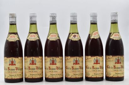 null 6 bottles of COTE DE BEAUNE VILLAGES 1970 Jacques de Lucenay. 
Levels : 3,5...