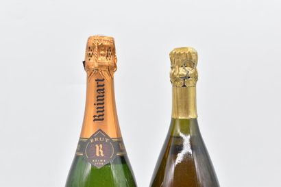 Réunion de deux bouteilles de champagne comprenant : -1 bottle of Ruinart champagne....