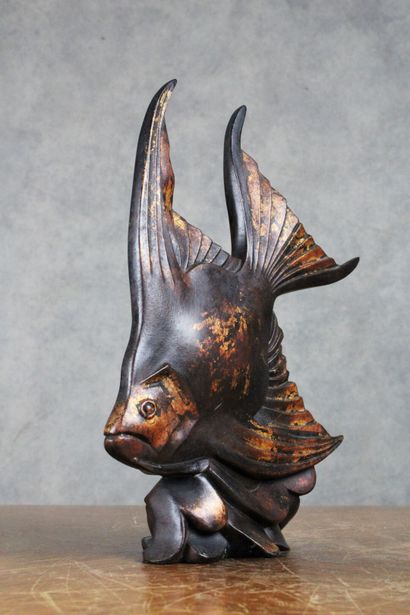 null SCALAR (XXth century)
Fish, bronze with brown and gilded patina, signed at the...