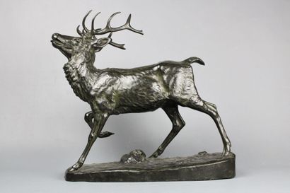 null Antoine Louis BARYE (1796-1875) (d'après)
Le brame du cerf, bronze à patine...
