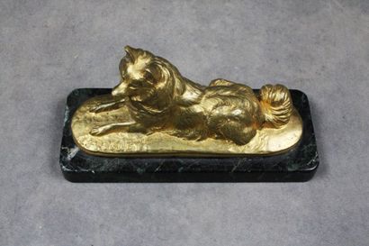 null Emmanuel FREMIET (1824-1910) 
Berger allemand assis, bronze doré, signé, cachet...