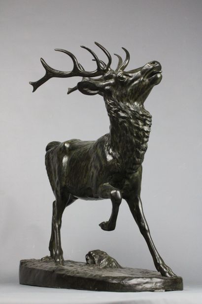 null Antoine Louis BARYE (1796-1875) (d'après)
Le brame du cerf, bronze à patine...