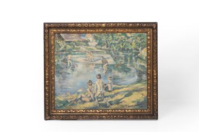  Raphael LEWISOHN (1863-1923) 
Baigneurs, huile sur toile. Signée en bas à droite.... Gazette Drouot