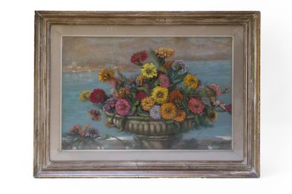 Georges BRUNET-MAHUET (XXème siècle).
Bouquet de fleurs, pastel sur papier. Signé... Gazette Drouot