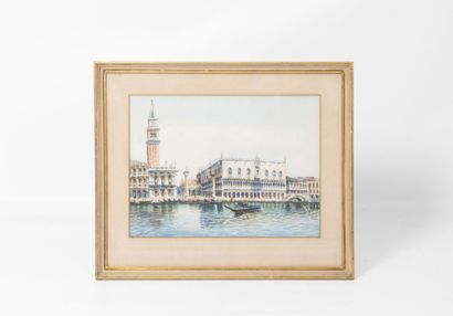  Félix ZIEM (1821-1911). Dans le goût de.
Vue de Venise, aquarelle sur papier. Signée... Gazette Drouot