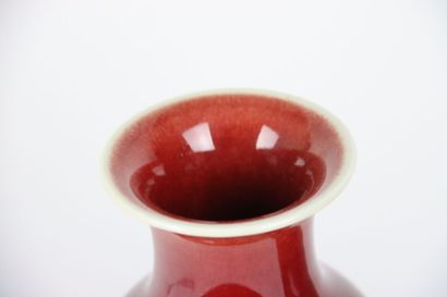 null CHINE, début du XXe siècle. Paire de vases balustres en porcelaine émaillé rouge...