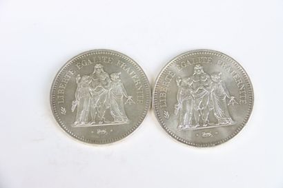Reunion of two coins of Fifty French Francs...