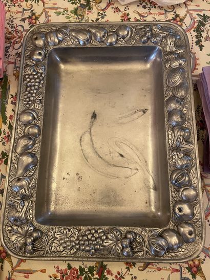 Silver plated metal tray with embossed decoration...