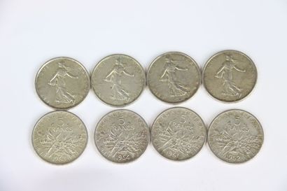 Meeting of eight pieces of Five French Francs...